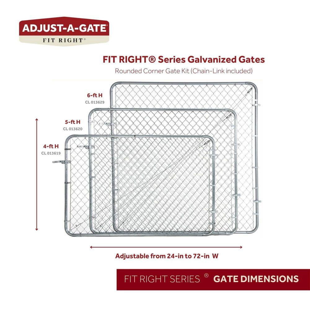 FIT-RIGHT 24-72 in. W x 70 in. H Expandable Round Corner Powder Coated Galvanized Steel Gate Frame for Chain Link Fence Kit (3)