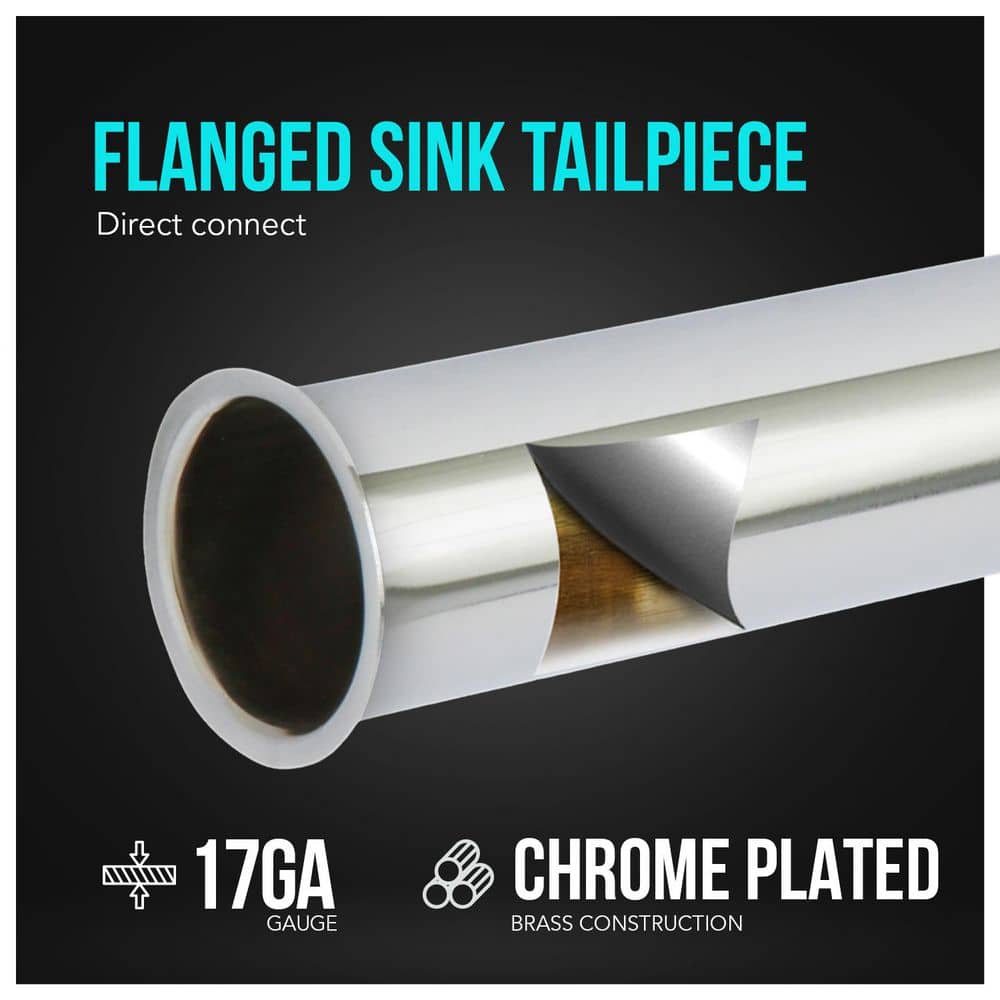 PLUMBFLEX 1-1/2 in. x 12 in. 17-Gauge Brass Flanged Sink Tailpiece for Tubular Drain Applications Chrome Plated (2)