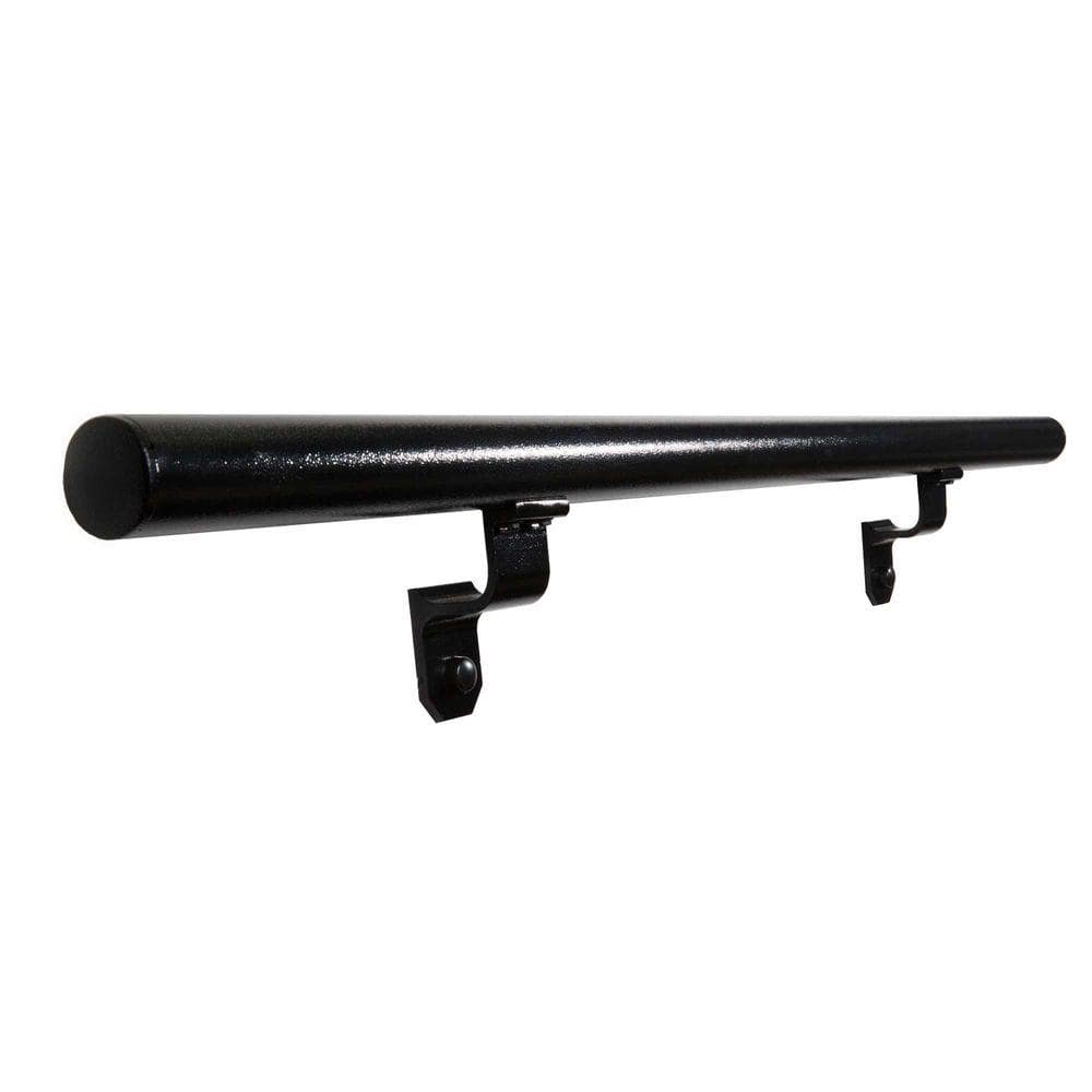 EZ Handrail 8 ft. Textured Black Aluminum Round Straight Handrail Kit (1)