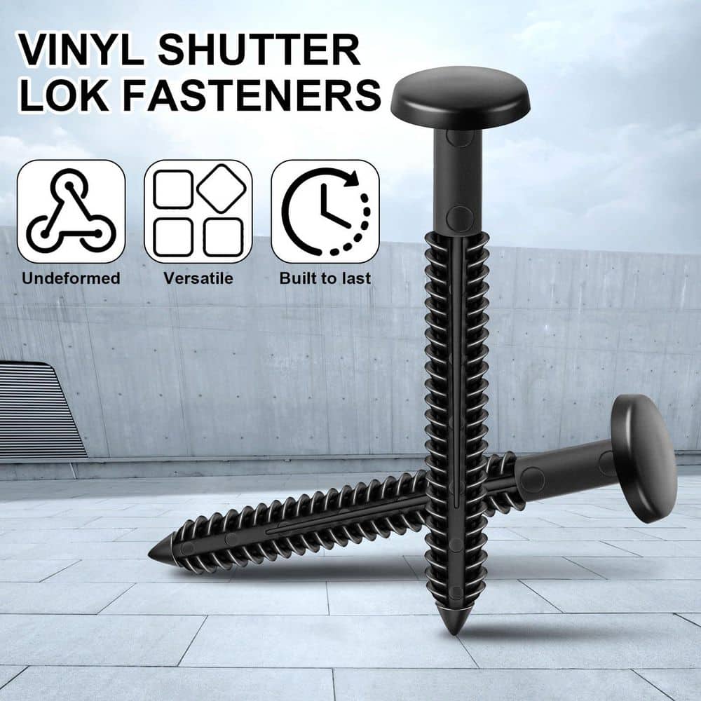 Numhew 60-Pack Reverse Barb Black Vinyl UV Protected Rustproof Vinyl Shutter Fasteners, Weather Resistant for Siding Mount (3)