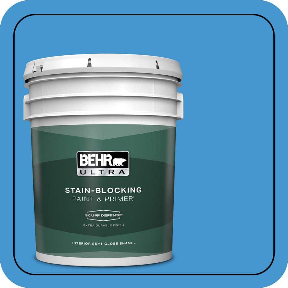 BEHR ULTRA 5 gal. #P510-5 Perfect Sky Extra Durable Semi-Gloss Enamel Interior Paint & Primer