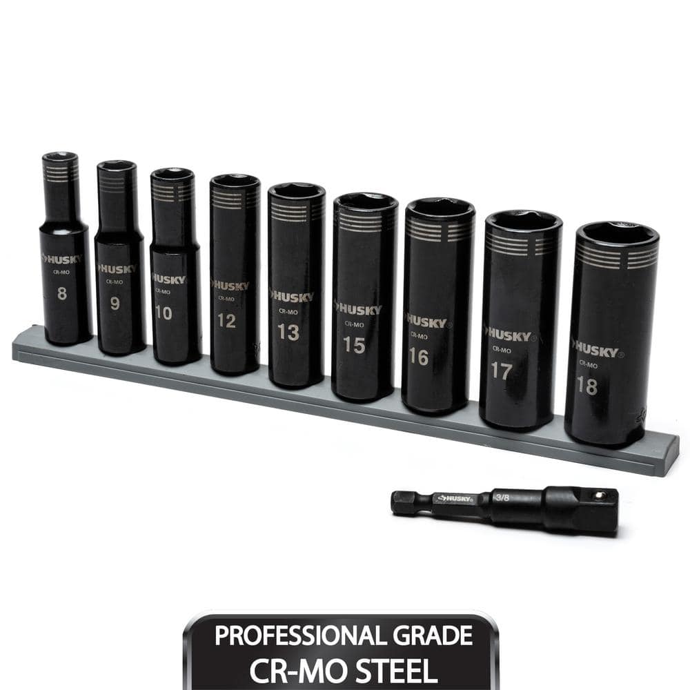 Husky 3/8 in. Drive Thin Wall Metric Deep Metric 6-Point Impact Socket Set (10-Piece)