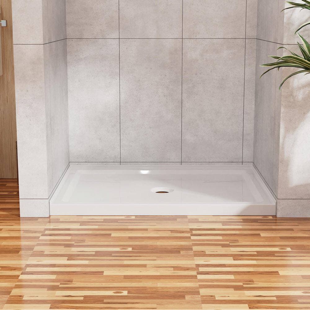 Ximuprmy Classic 48 in. L x 32 in. W Alcove Shower Pan Base with Center Drain in High Gloss White, Single-Threshold Shower Base (3)