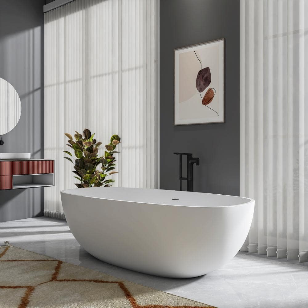 JimsMaison 71 in. x 35 in. Stone Resin Solid Surface Freestanding Soaking Bathtub in Matte White (3)