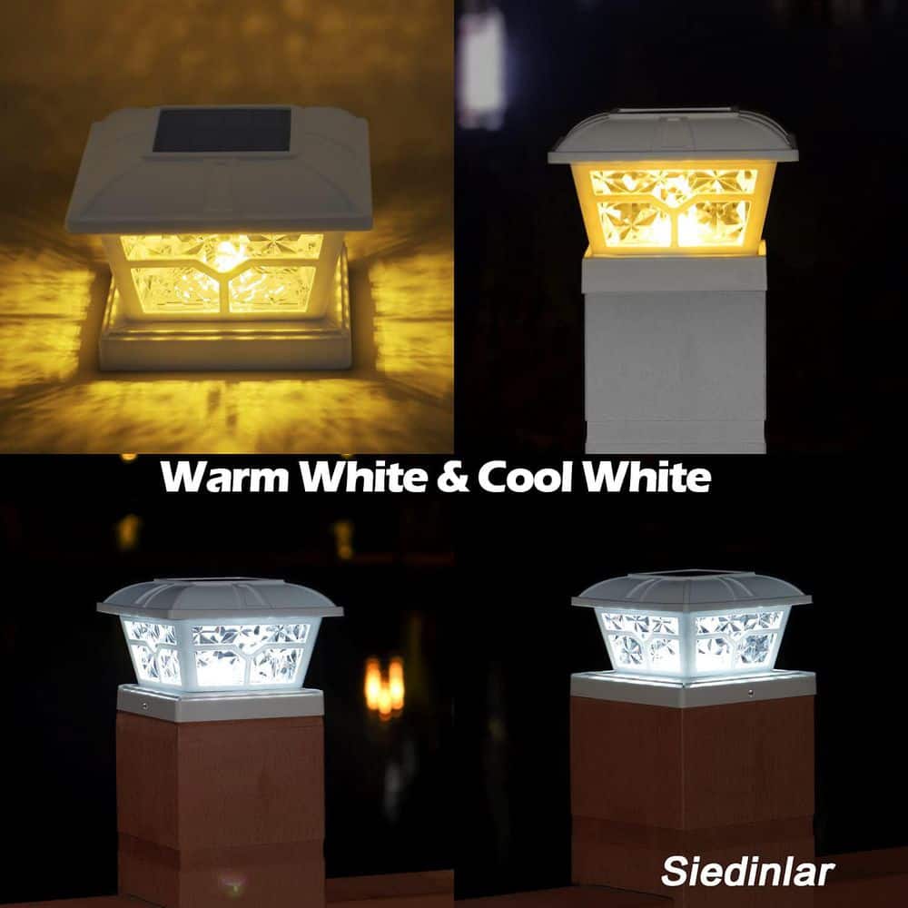 Afoxsos Solar Post Cap Lights Outdoor 2 Color Modes 8 LEDs for 4 x 4 5 x 5 6 x 6 Posts Patio Decoration Warm Cool White 2 Pack (3)