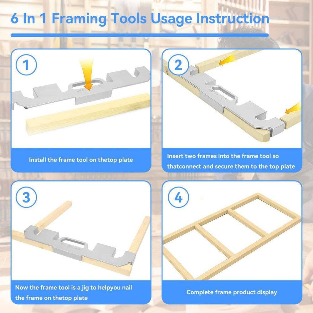 NVNOO 6 in 1 Adjustable Size On-Center Stud Layout Tool, 100% Cast Aluminum Framing Spacing Tool, Silver (2-Pack) (2)