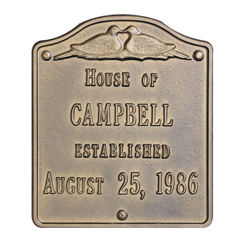 Whitehall Products Wedding Square Standard Wall 2-Line Address Plaque - Antique Brass