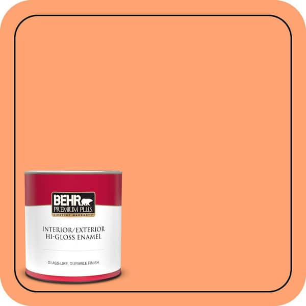 BEHR PREMIUM PLUS 1 qt. #P210-5 Cheerful Tangerine Hi-Gloss Enamel Interior/Exterior Paint & Primer (2)