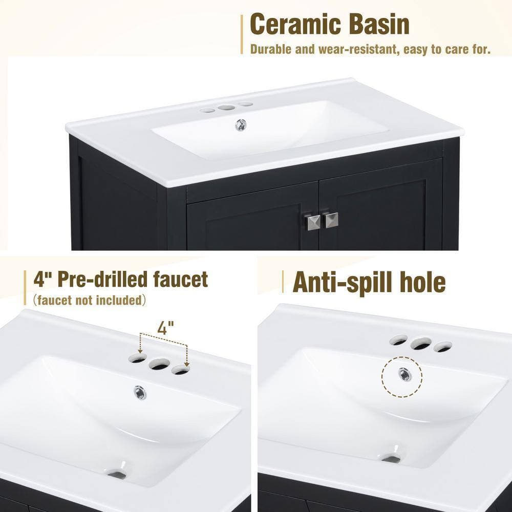 COWLOWN 30 in. D x 18 in. W x 34 in. H Bathroom Black Linen Cabinet (3)