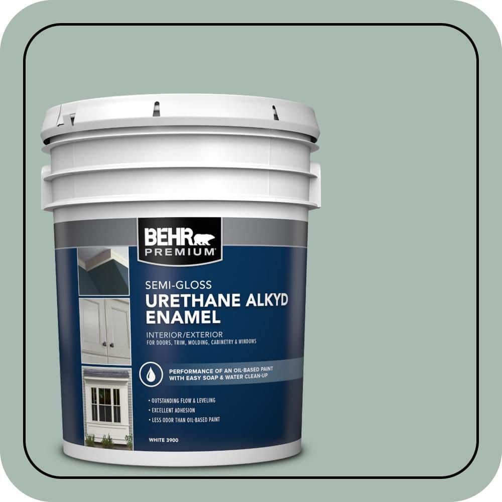 BEHR PREMIUM 5 gal. #BXC-85 Quiet Teal Urethane Alkyd Semi-Gloss Enamel Interior/Exterior Paint