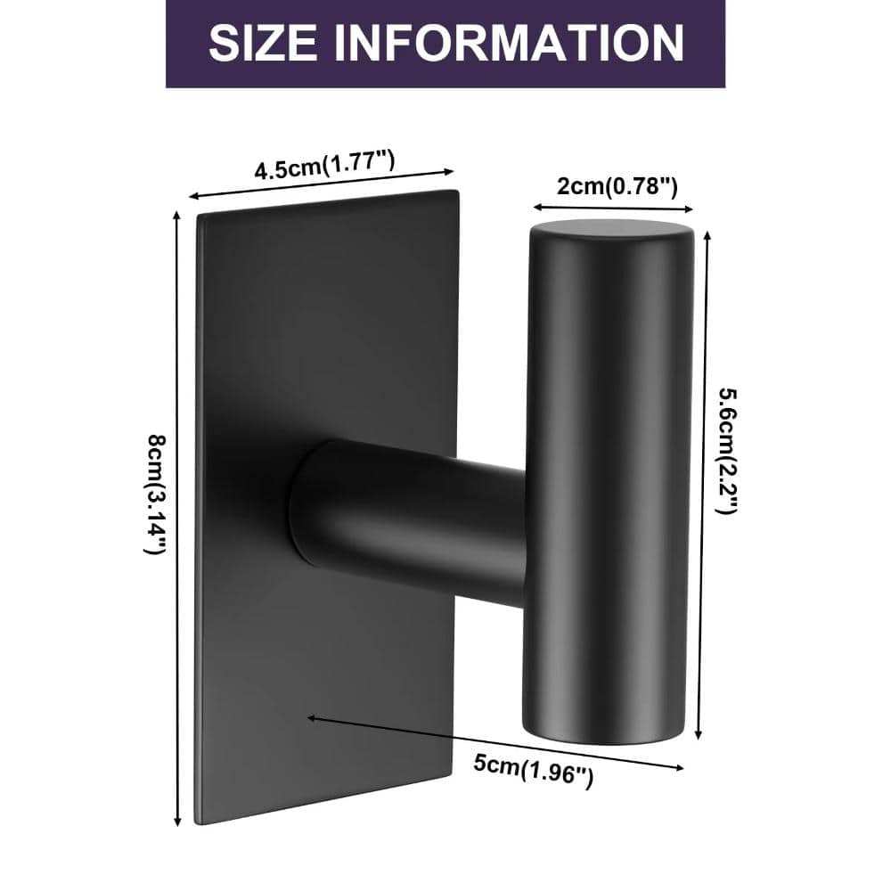 Unbranded 4-Pack Heavy-Duty No-Drill Adhesive Stainless Steel Waterproof Wall-Mounted Towel and Coat Hooks Black (3)