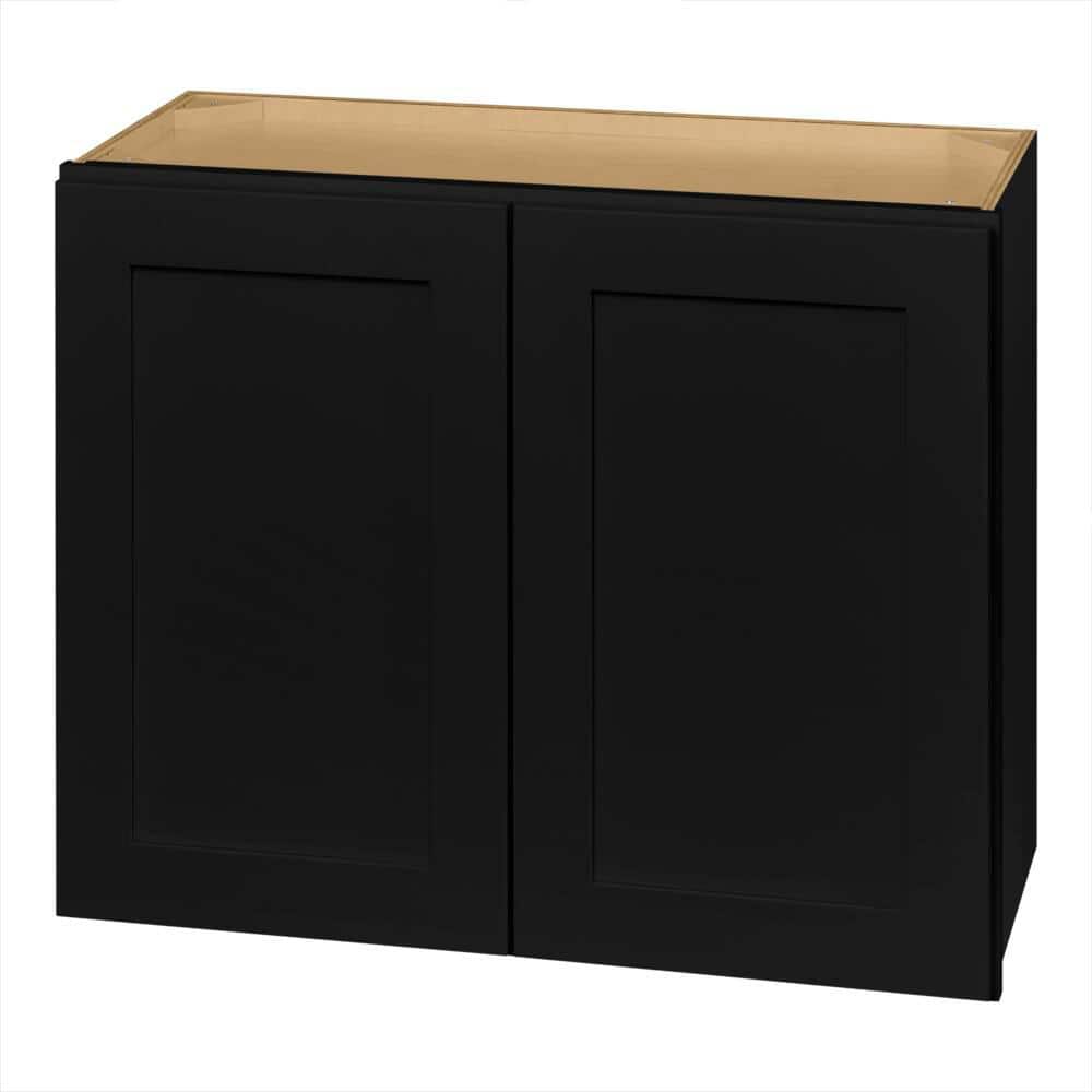 Hampton Bay Avondale 30 in. W x 12 in. D x 24 in. H Ready to Assemble Plywood Shaker Wall Bridge Kitchen Cabinet in Raven Black