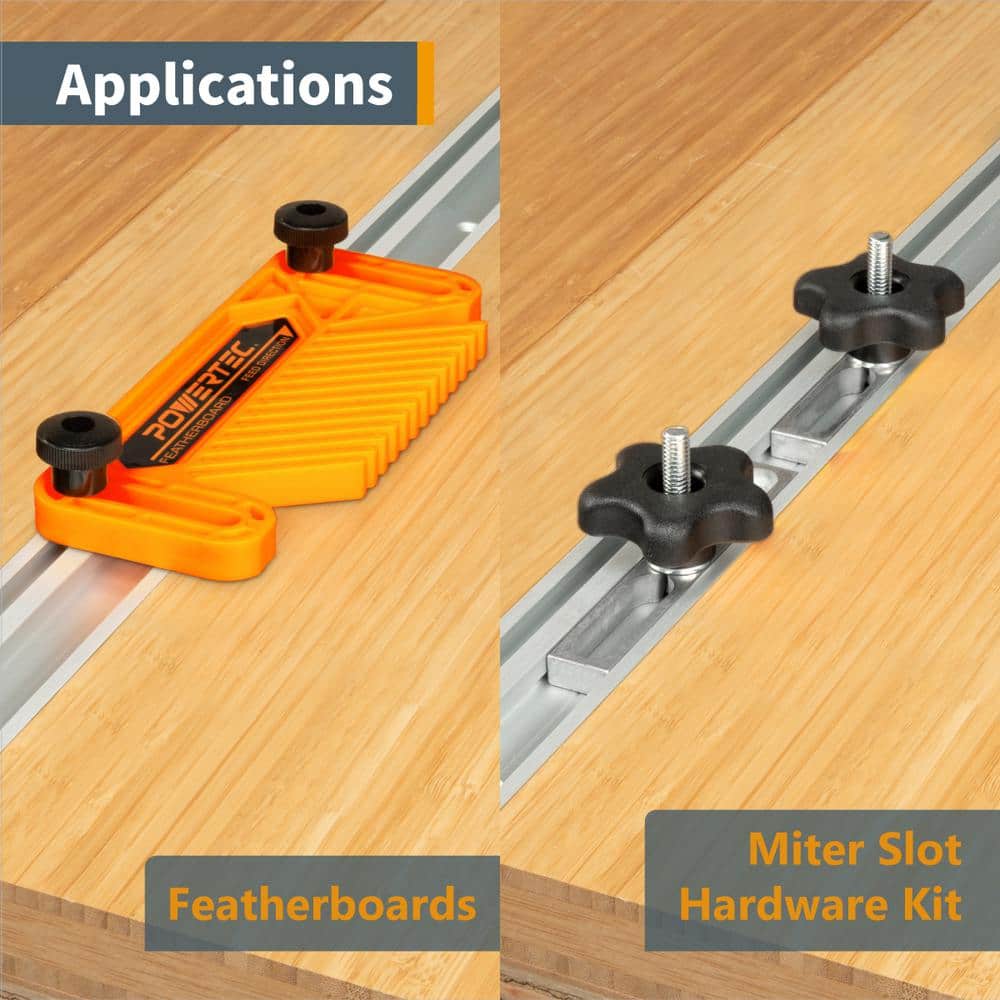 ‎POWERTEC 48 in. Heavy-Duty Aluminum T-Track Specialized T Slot Track for 3/8 in. Hex Bolt and T Bolts 1/4 in.-20 and 5/16 in.-18 (2)