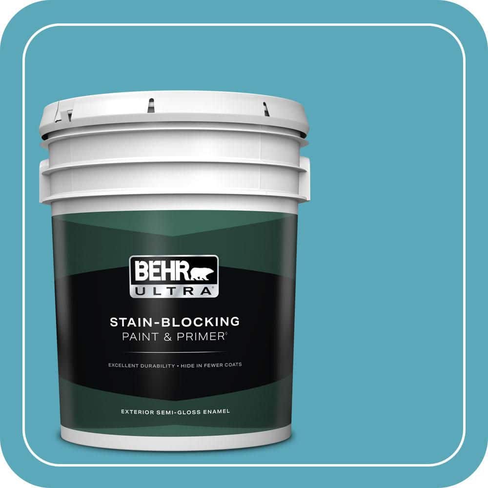 BEHR ULTRA 5 gal. #T15-11 Sonic Blue Semi-Gloss Enamel Exterior Paint & Primer