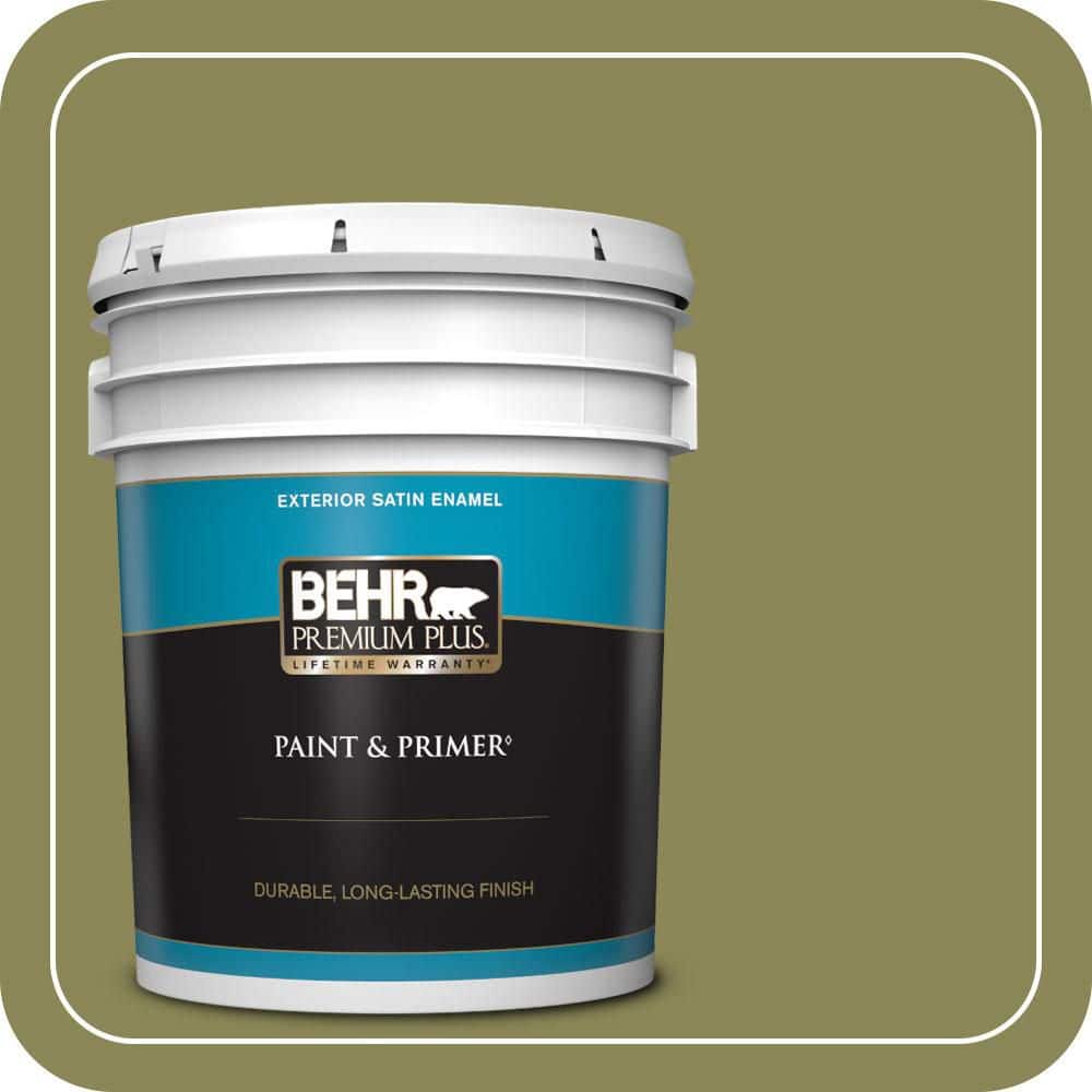 BEHR PREMIUM PLUS 5 gal. #S340-6 Fertile Green Satin Enamel Exterior Paint & Primer