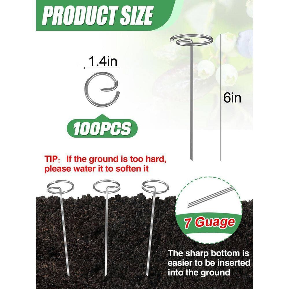 NVNOO 7 Gauge 6 in. Galvanized Thickened Landscape Circle Top Pins, Garden Stakes for Securing Lawn Weed Barrier (100-Pack) (3)