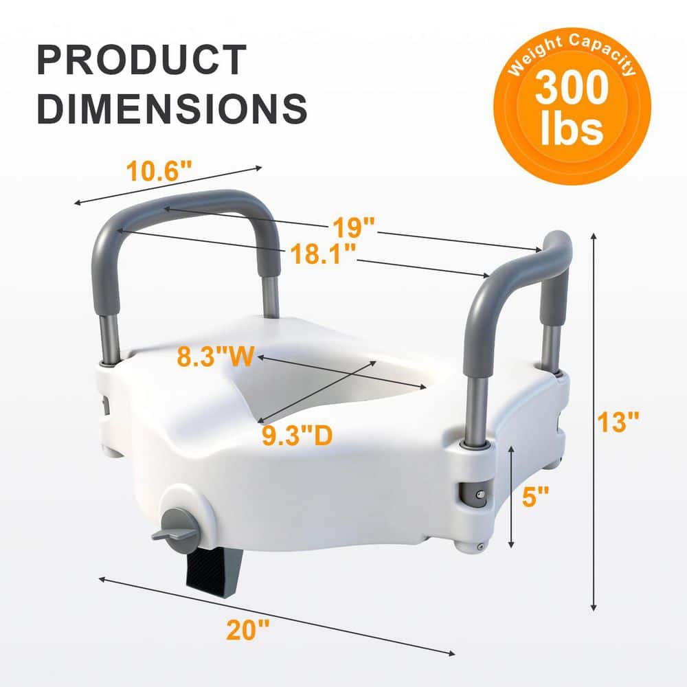 Wudkey Raised Toilet Seat with Handles, Toilet Seat Riser for Seniors with Adjustable Height and Width, 300 lbs. Capacity (3)