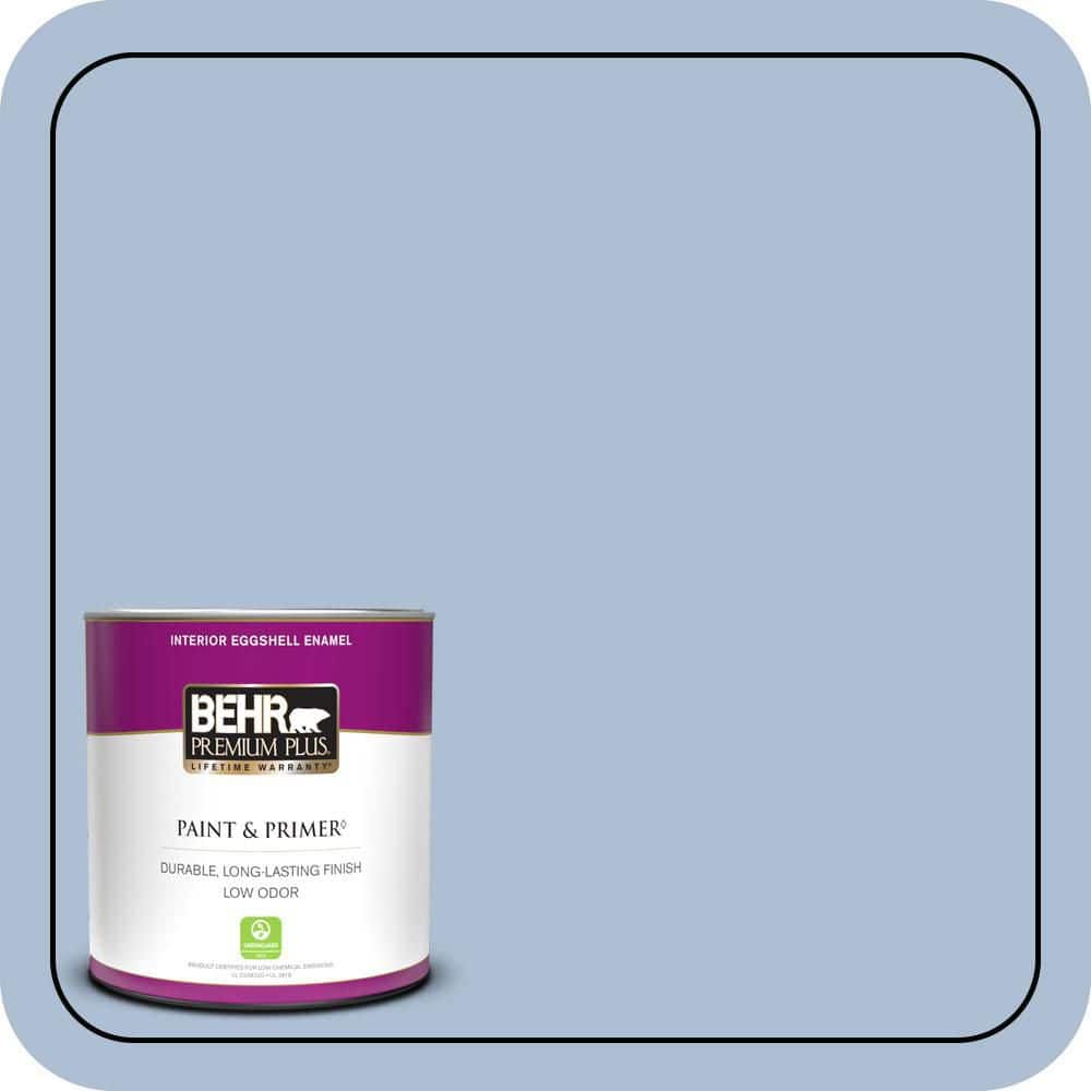 BEHR PREMIUM PLUS 1 qt. #580E-3 Sweet Blue Eggshell Enamel Low Odor Interior Paint & Primer (1)