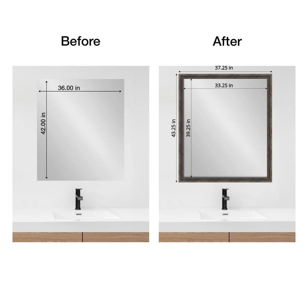 Amanti Art Mirror Makeover Bark Rustic Char Narrow 43.25 in. W x 37.25 in. H Bathroom Mirror Frame Border Kit-Fits a 42x36 mirror (3)