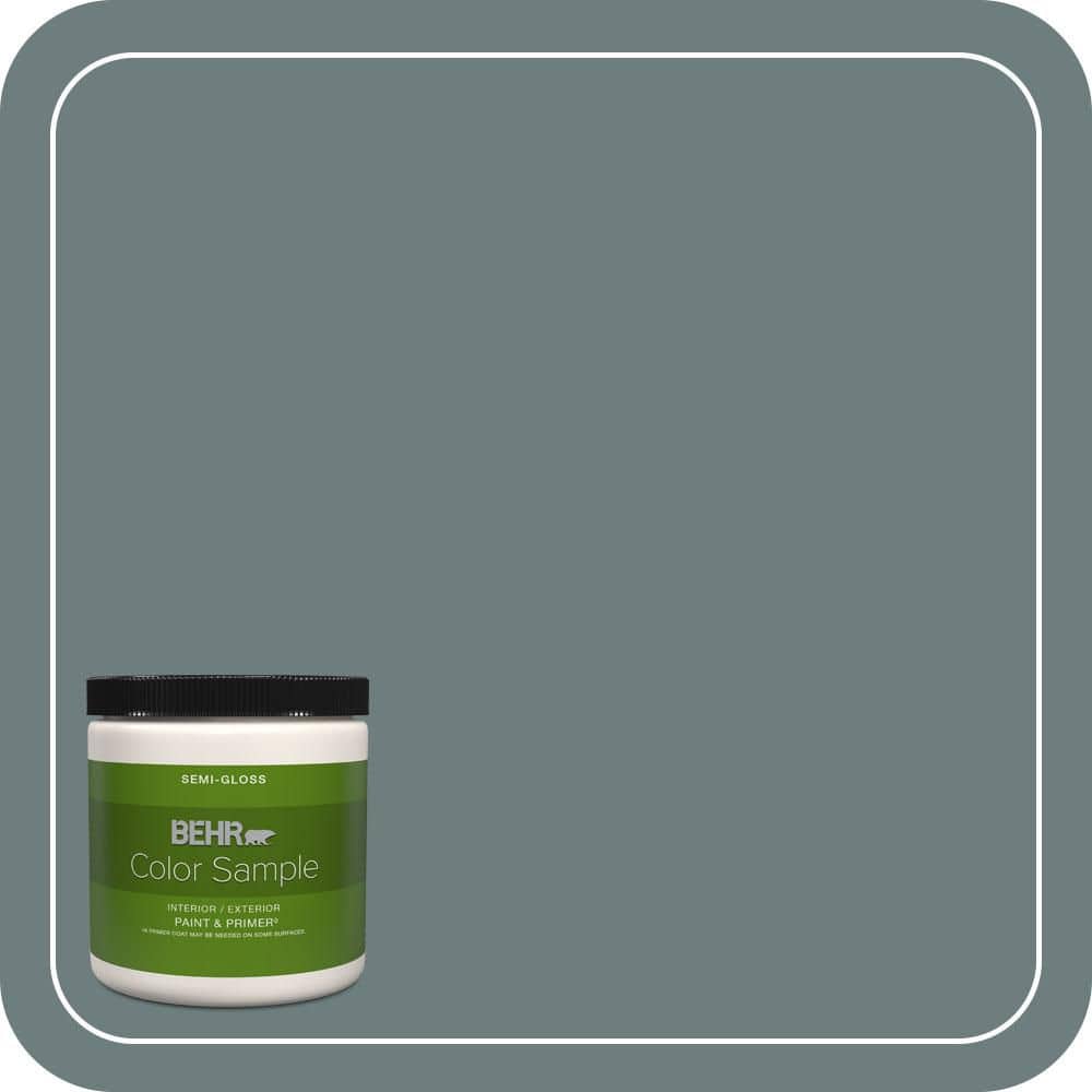 BEHR PREMIUM PLUS 8 oz. #N440-5 Coney Island Semi-Gloss Interior/Exterior Paint & Primer Color Sample