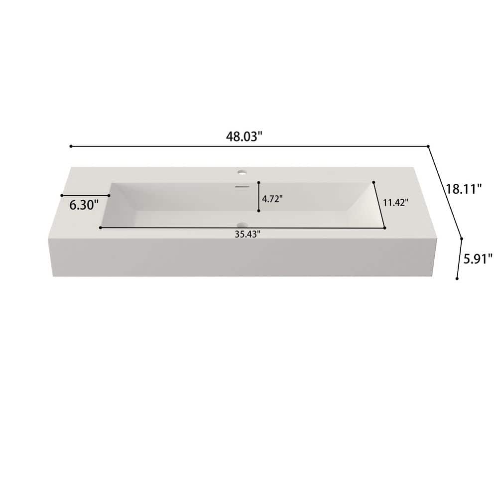 SJ STAR&JANE 48 in. x 18 in. x 6 in. Wall Mounted Bathroom Sink, Solid Surface Rectangle Vessel Sink in White (2)