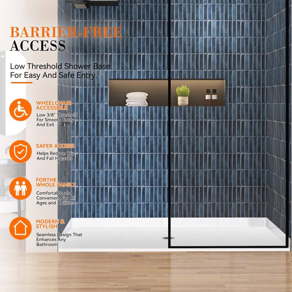 CRENRIDGE AVORA 72 in. L x 36 in. W Accessible Shower Pan Base with Center Drain Barrier Free Low Threshold  in White (3)