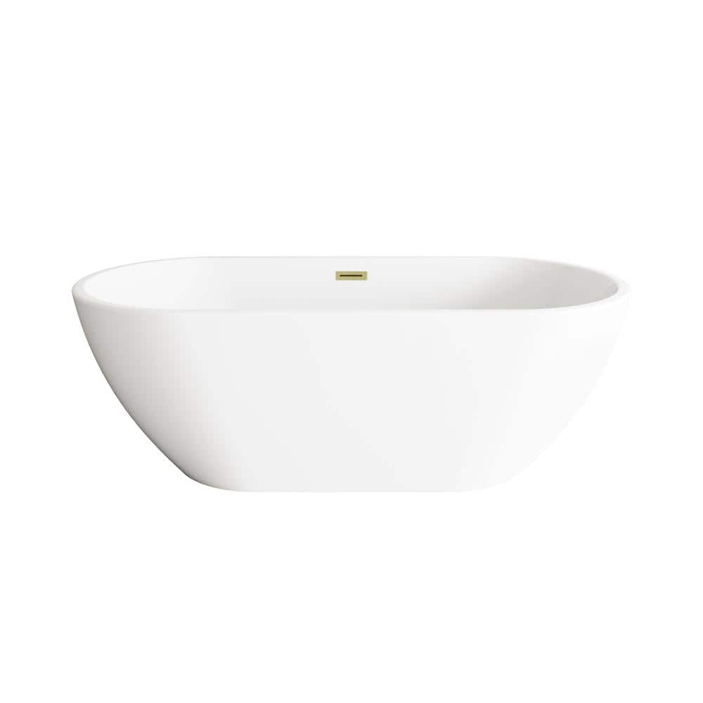Unbranded Timeless Home 67 in. x 29.5 in. Soaking Bathtub with Center Drain in Glossy White with Brushed Gold Trim