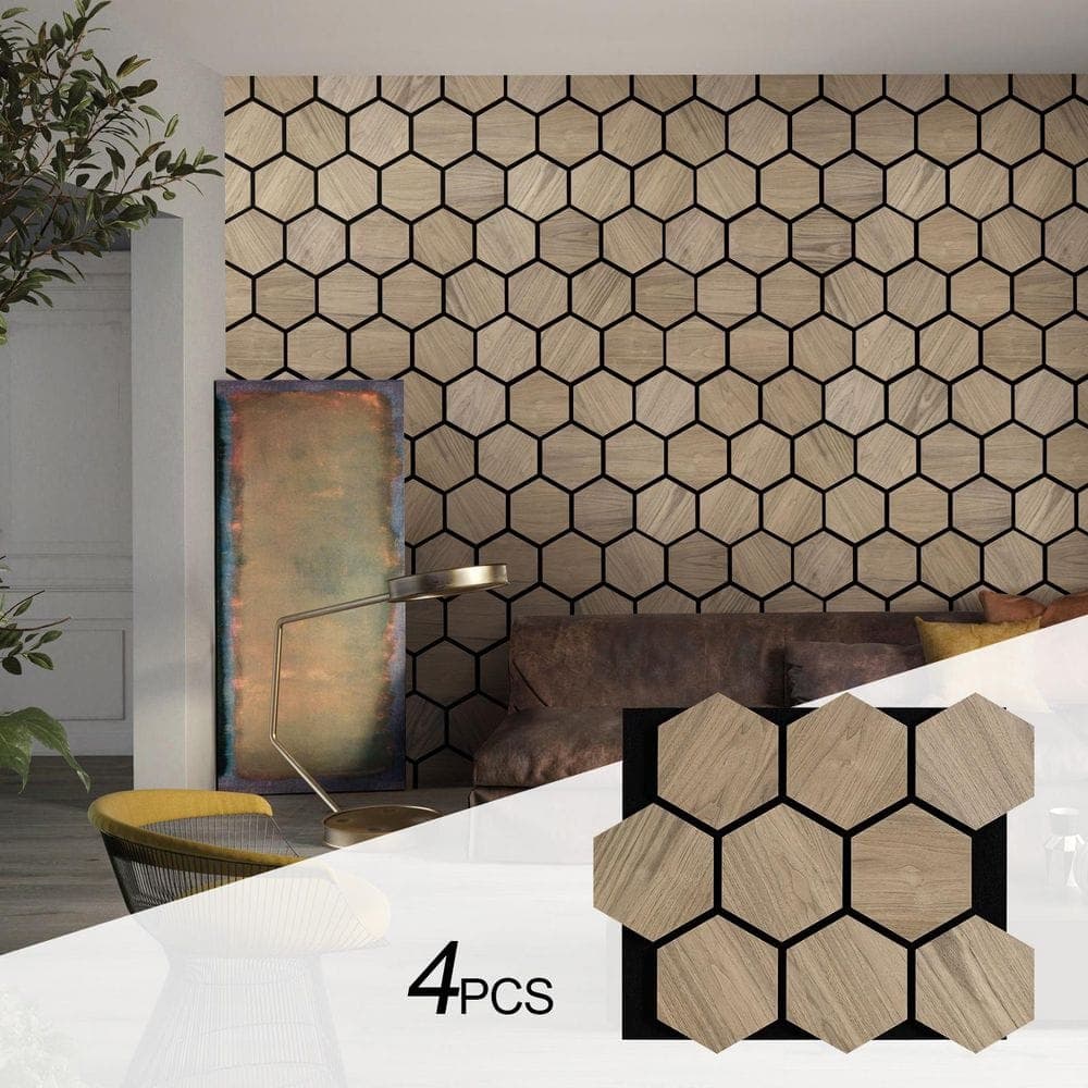 Owndeign 0.7 in. x 2 ft. x 2.5 ft. Natural Walnut Wood Acoustic Panels, Brown MDF Decorative Wall Paneling (4-Piece/Box) (2)