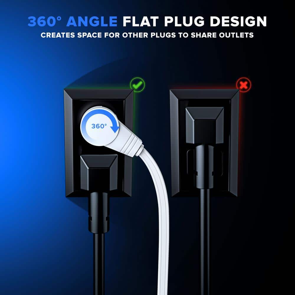 MAXIMM 10 ft. 16 / 3 Light Duty Indoor Extension Cord with 360-Degree Rotating Flat Plug 3 Outlet with Hook and USB, White (3)