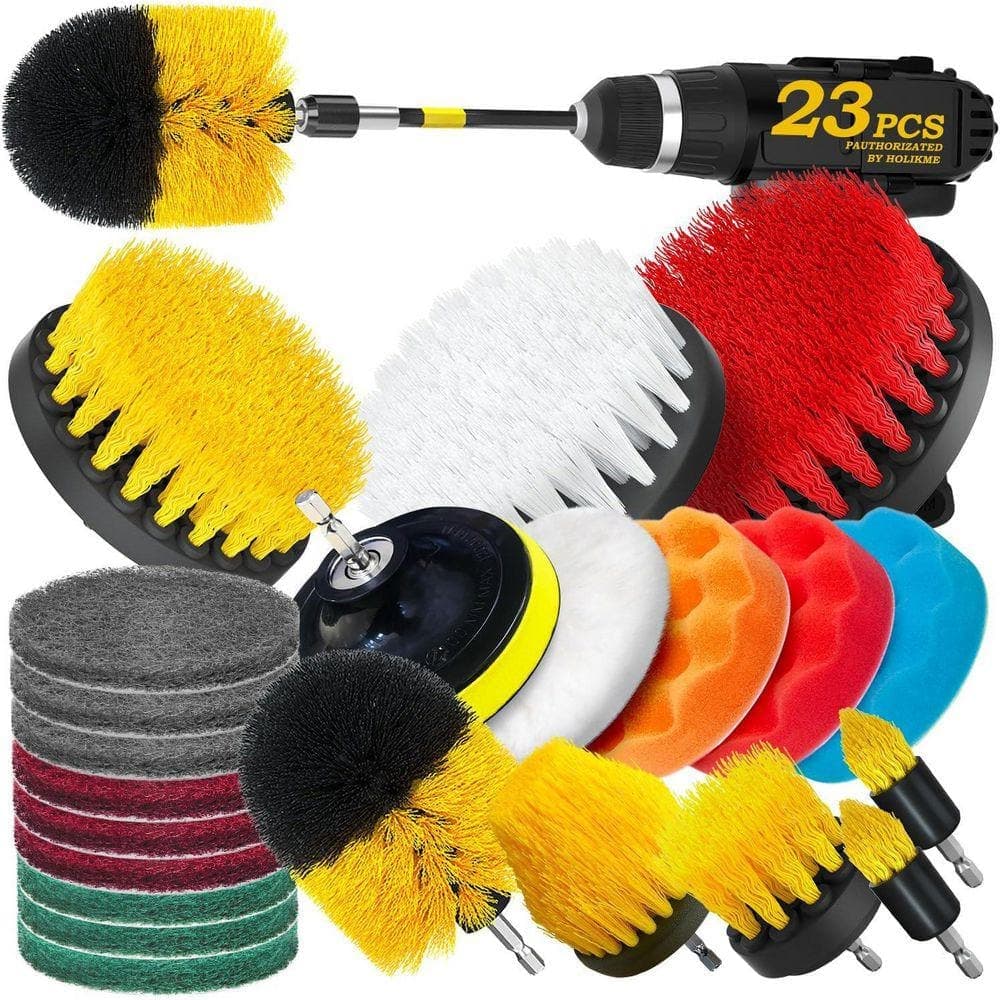 KIWDZFU 23 Piece Drill Brush Attachments Set Scrub Pads Sponge Buffing Pads Power Scrubber Brush Polishing Kit