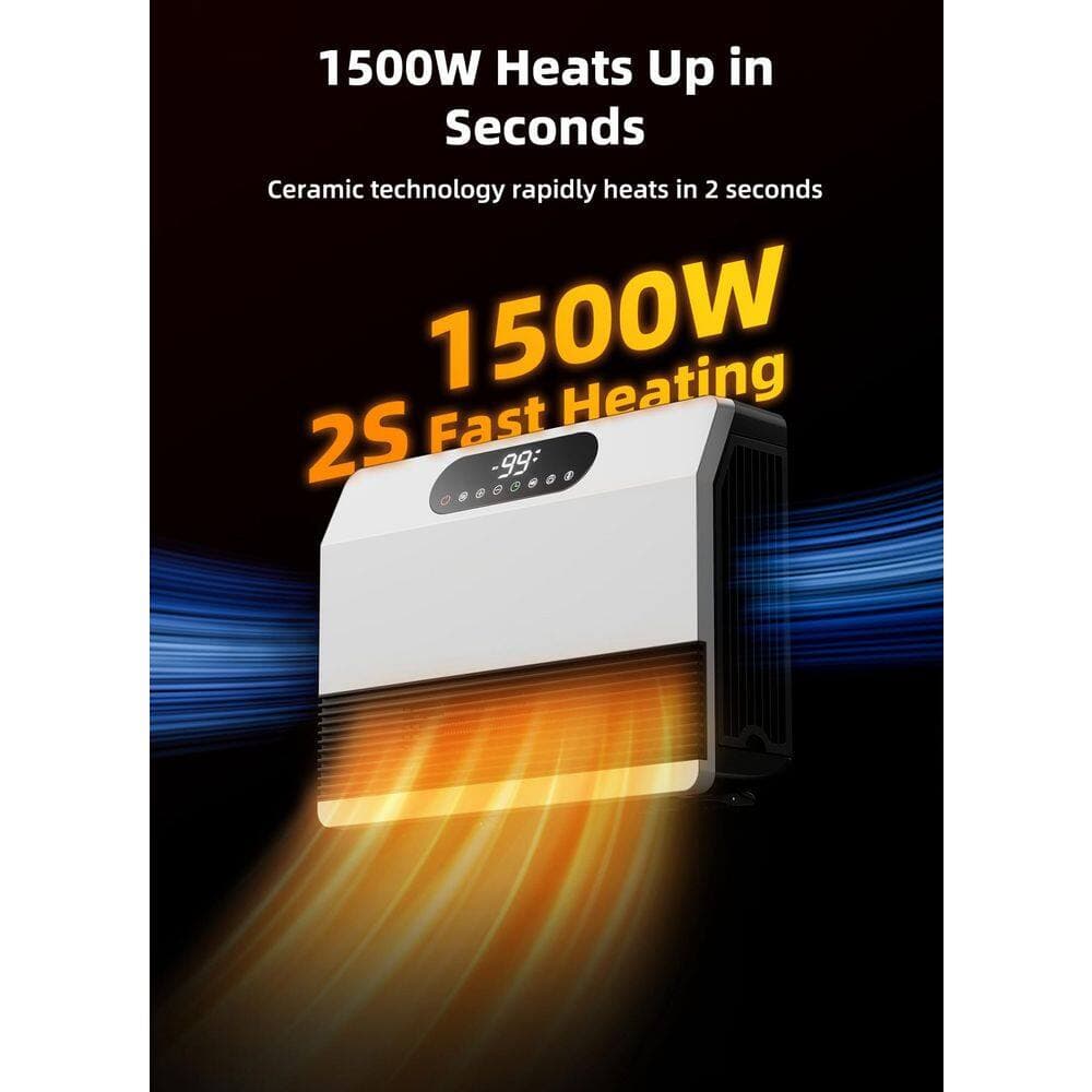 Unbranded 1500W Indoor Wall Heater with Thermostat, 5 Modes, 24H Timer, Remote/App/Alexa Control for 200 sq. ft. White Furnace (3)