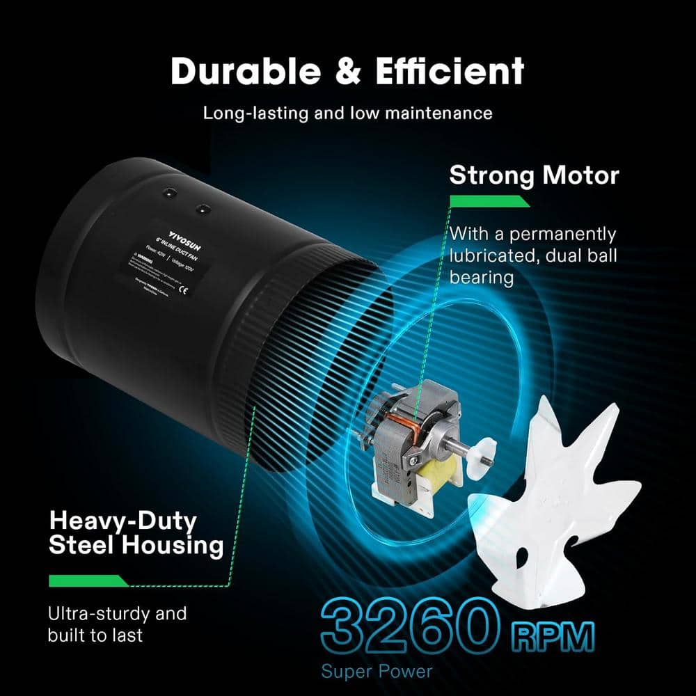 VIVOSUN 240 CFM 6 in. Inline Booster Duct Fan with Low Noise in Black (2)