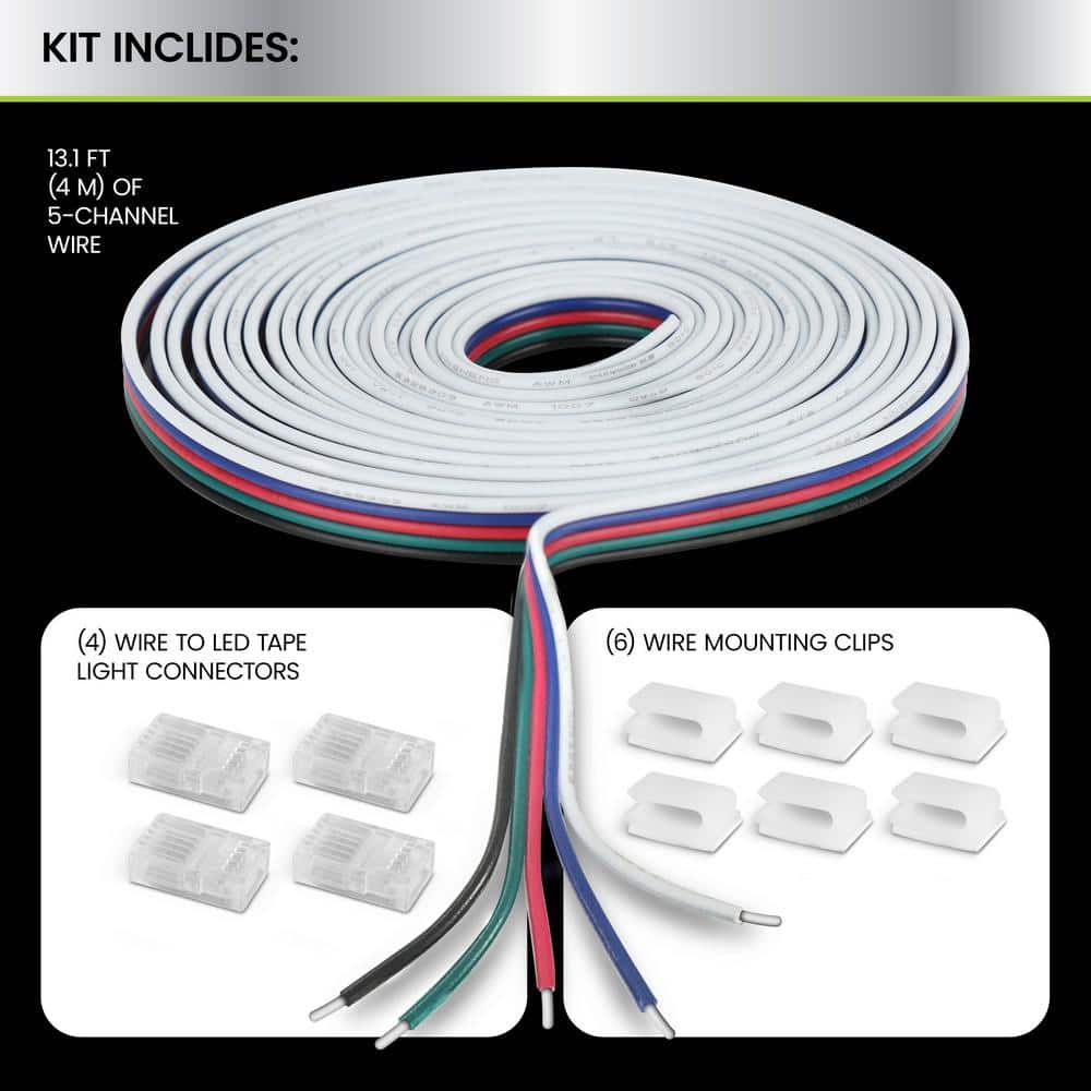 Commercial Electric 13 ft. Connector Cord LED Strip Light Accessory Pack (RGB+W) (4 Wire-to-Tape Connectors, 6 Wire Mounting Clips) (3)