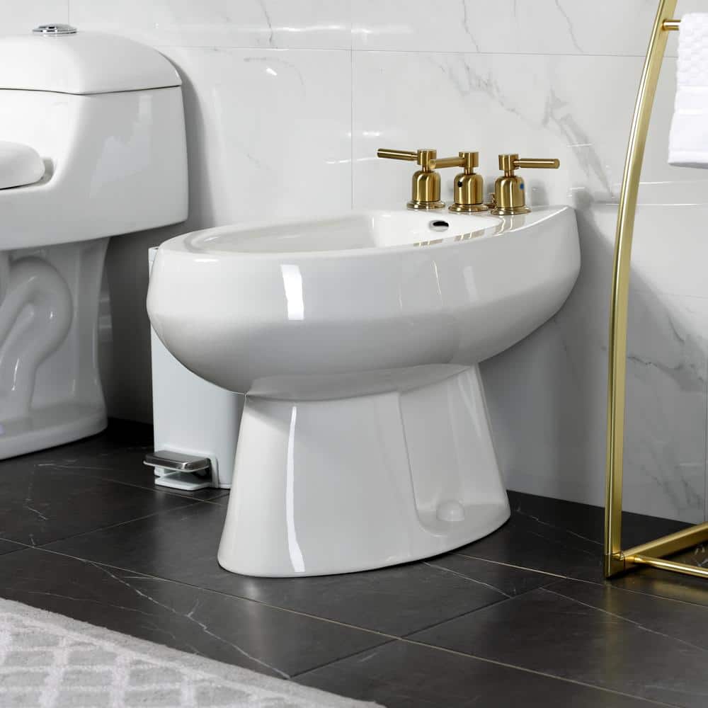 Kingston Brass Concord 3-Handle Bidet Faucet with Brass Pop-Up in Brushed Brass (2)