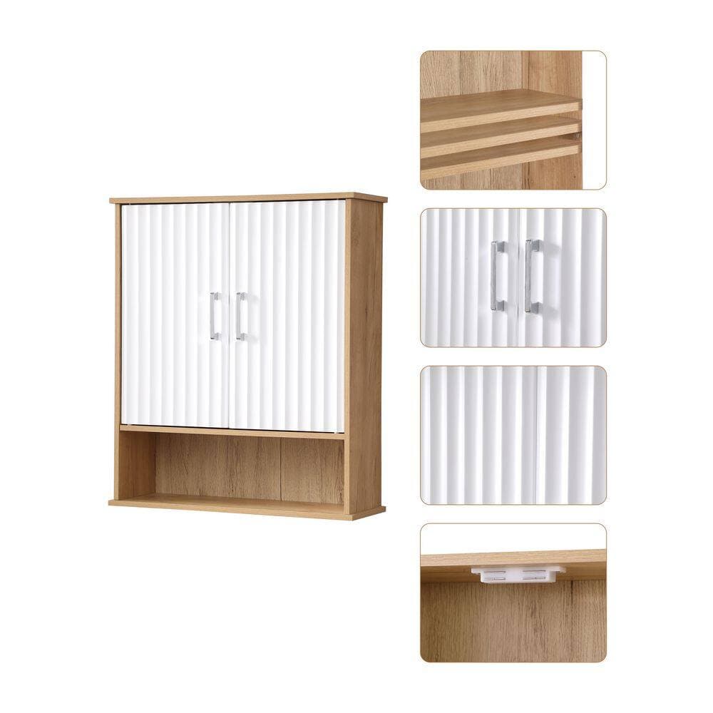 Tahanbath 7.90 in. W x 23.60 in. D x 27.60 in. H Bathroom Storage Wall Cabinet with Double - Door, Bottom Shelf in White (2)
