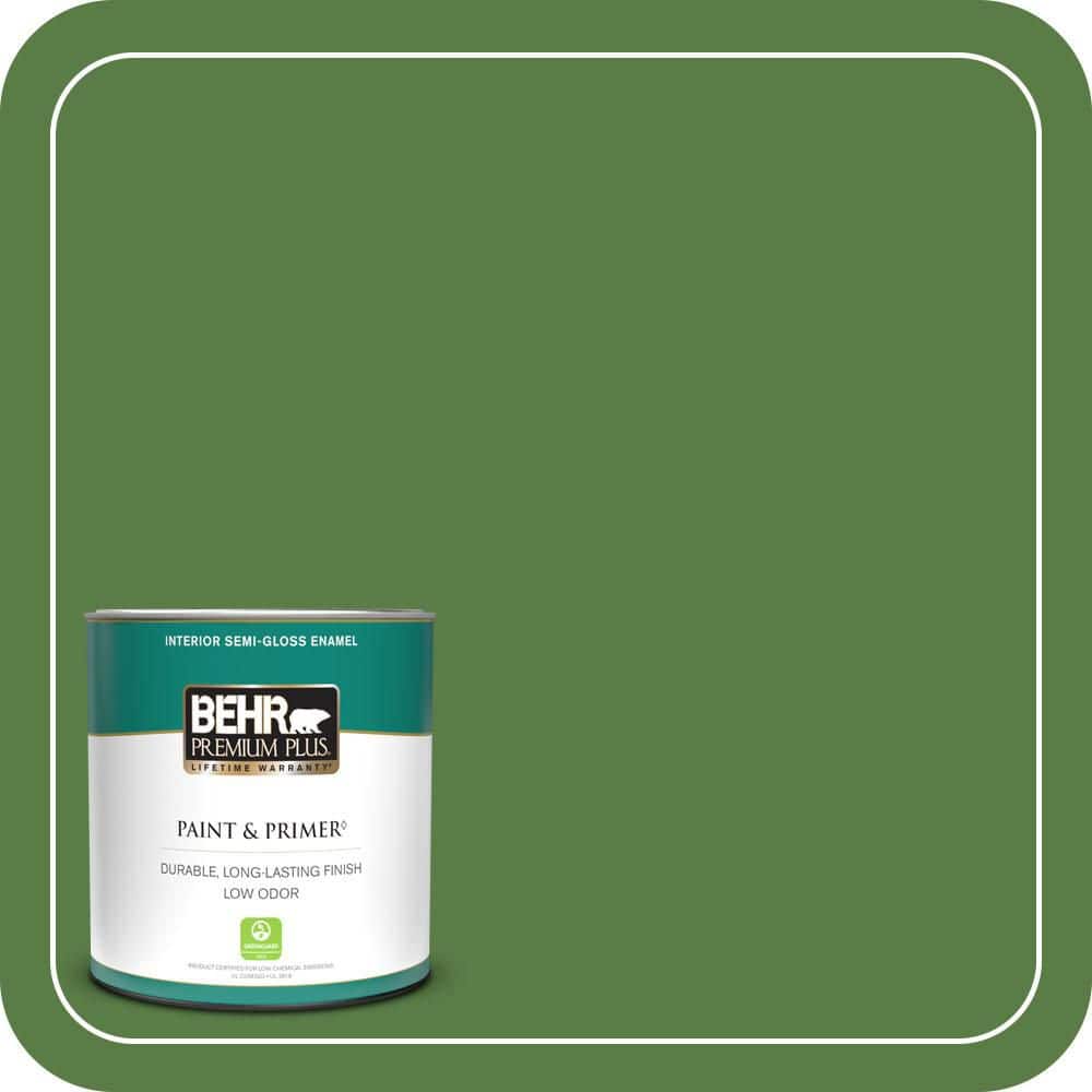BEHR PREMIUM PLUS 1 qt. #S-H-430 Mossy Green Semi-Gloss Enamel Low Odor Interior Paint & Primer