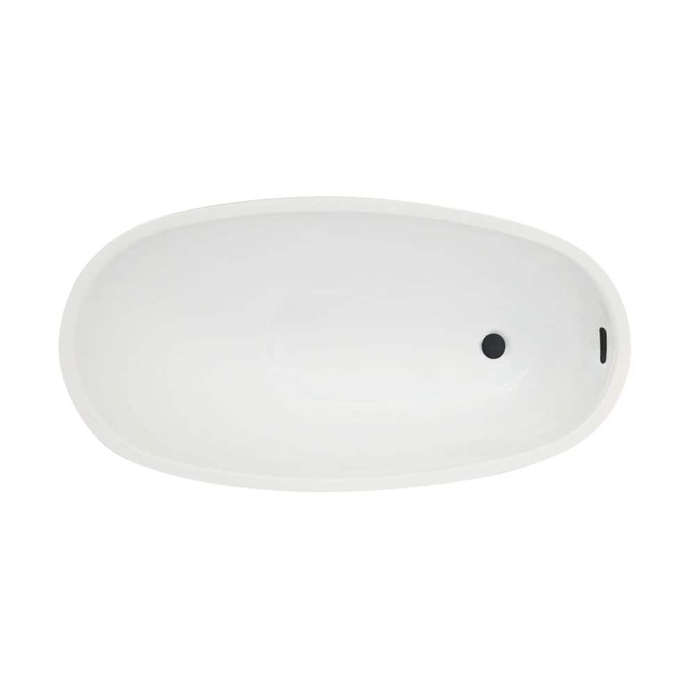 Kingston Brass Aqua Eden 48 in. x 26 in. Acrylic Flatbottom Freestanding Soaking Bathtub in White/Matte Black with Drain