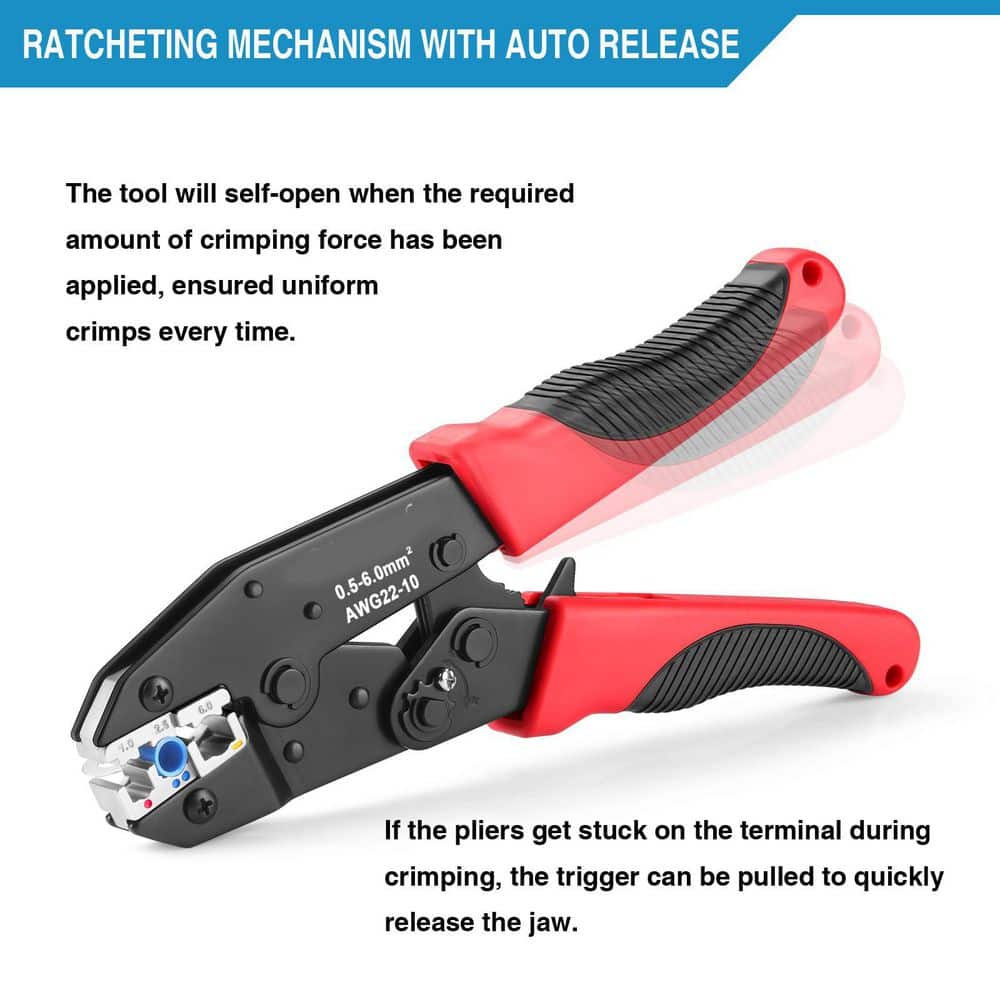 Unbranded Ratcheting Crimping Tool with Adjustable Compression for Insulated Electrical Wire Connectors AWG 22-10 (2)