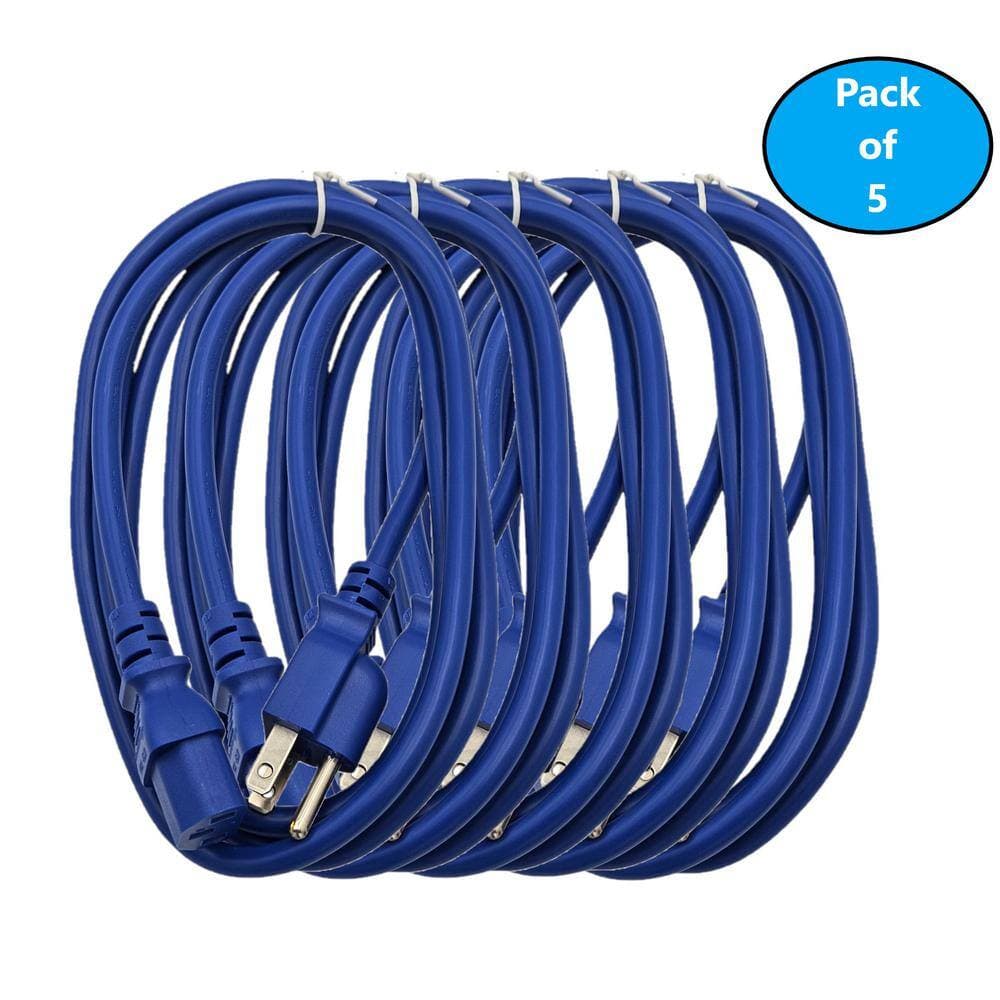 Micro Connectors, Inc 6 ft. Universal AC Power Cord UL Approved NEMA 5-15P to C13 18 AWG / 3-Conductors Indoor Blue (5-Pack) (2)