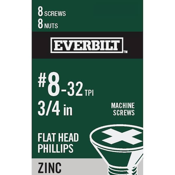 Everbilt #8-32 x 3/4 in. Zinc Plated Phillips Flat Head Machine Screw (8-Pack) (2)