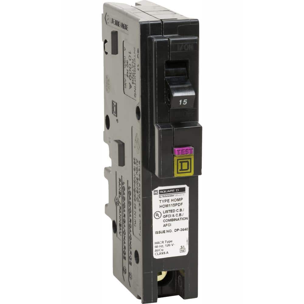 Square D Homeline 15-Amp Single-Pole Plug-On Neutral Dual Function CAFCI and GFCI Circuit Breaker (HOM115PDFC)