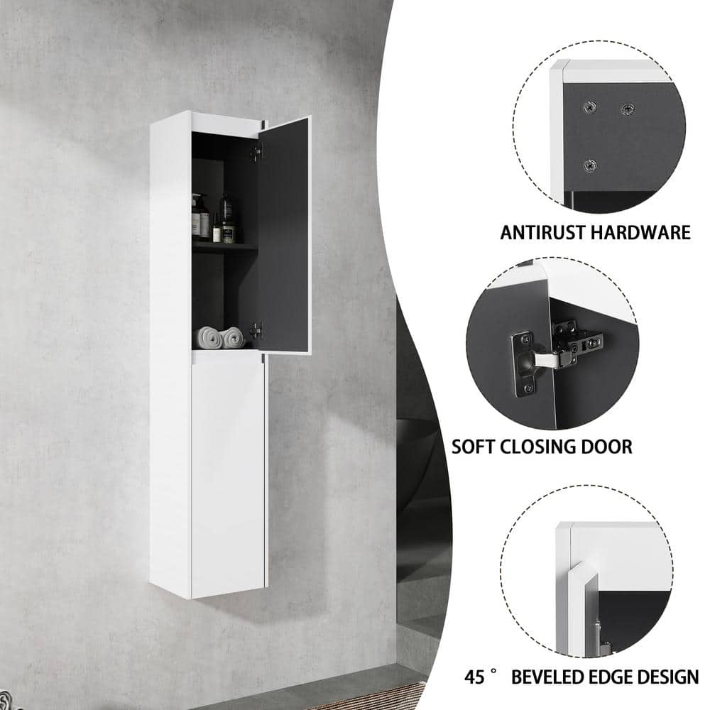 Tenleaf 11.81 in. W x 9.81 in. D x 59.00 in. H Bathroom Storage Wall Cabinet in White with Soft Closing Door (3)
