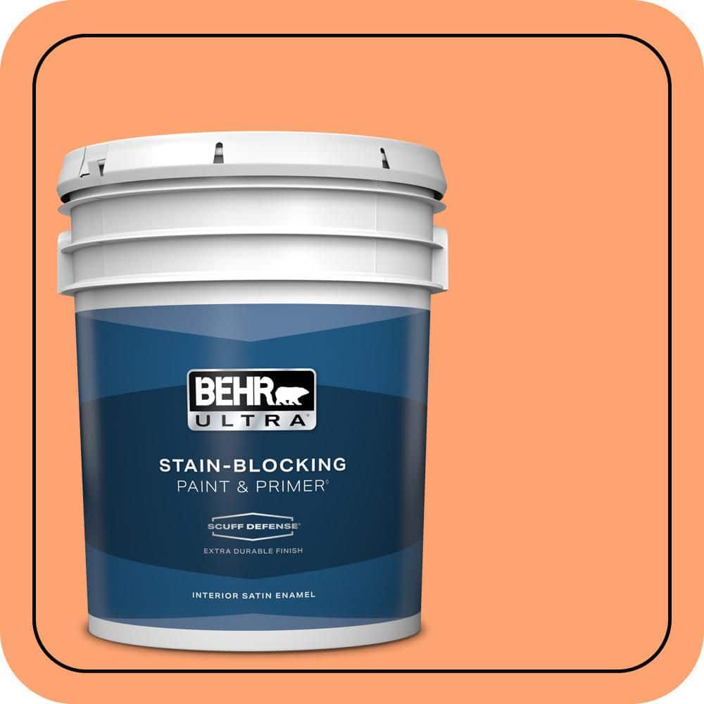 BEHR ULTRA 5 gal. #P210-5 Cheerful Tangerine Extra Durable Satin Enamel Interior Paint & Primer