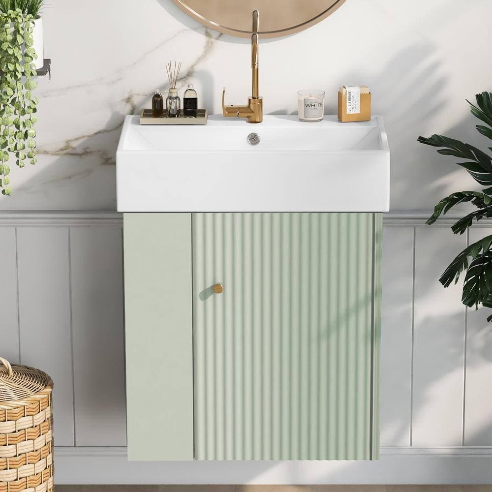 Luxeyard Modern Floating Bathroom Vanity with Ceramic Basin Perfect for Small Bathrooms Left Side Storage (2)
