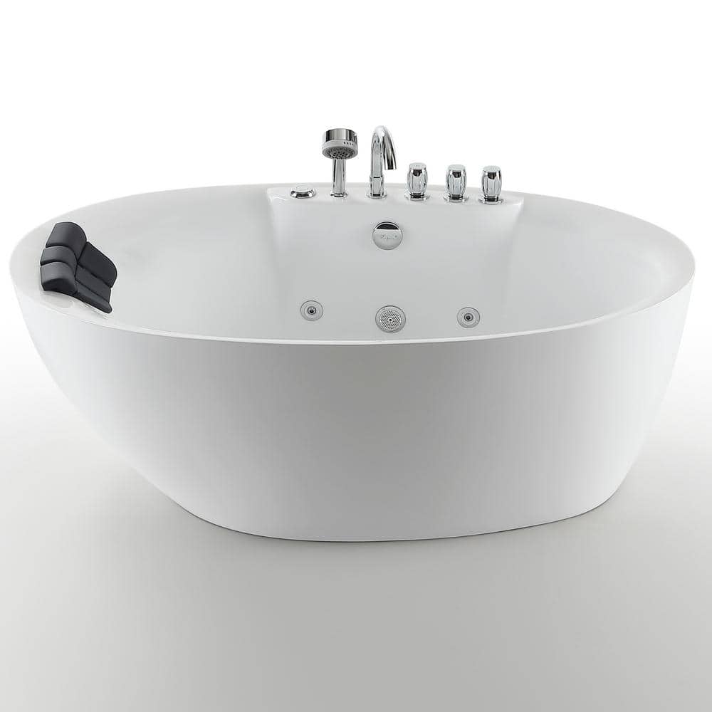 Empava Luxury 71 in. Center Drain Acrylic Freestanding Flatbottom Whirlpool Bathtub in White with Faucet (1)