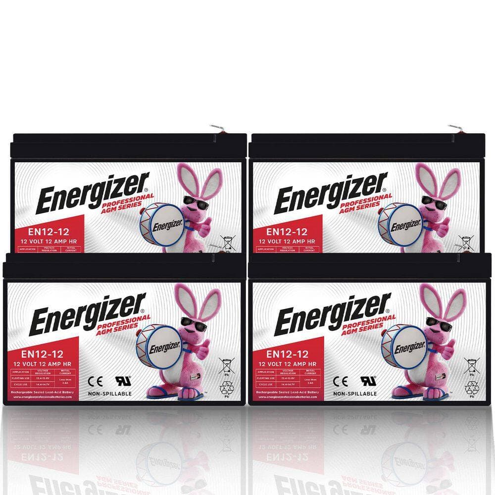Energizer 12V 12Ah Long Lasting SLA AGM Rechargeable Battery Use In Wheelchairs, Electric Scooters, Backup Power-4 Pack