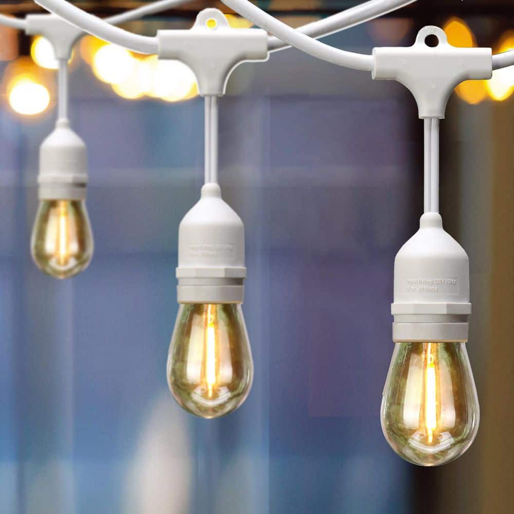 Hampton Bay 12-Light 24 ft. Indoor/Outdoor Plug-In Edison Bulb String Light with S14 Single Filament LED Bulbs in White Cord (3)