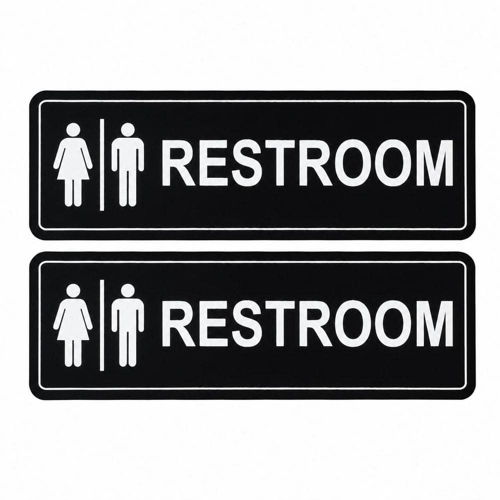 LAIFUCAM 2 Pack Metal Restroom Signs Black Finish Self-Adhesive Unisex Bathroom Door Sign Waterproof for Business Home (1)
