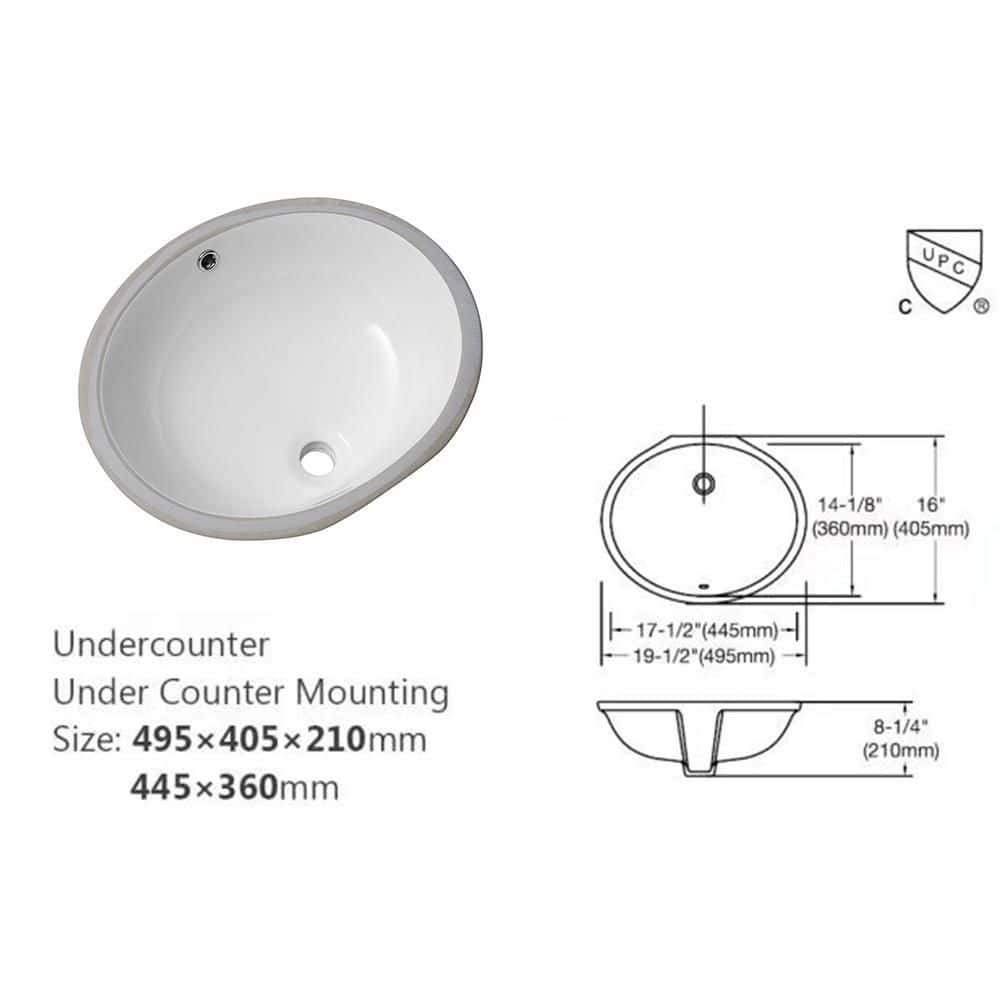LIVACA 19 in. x 16 in. Drop-In Ceramic Bathroom Sink in White with Oval Drop-In Design and Overflow (2)
