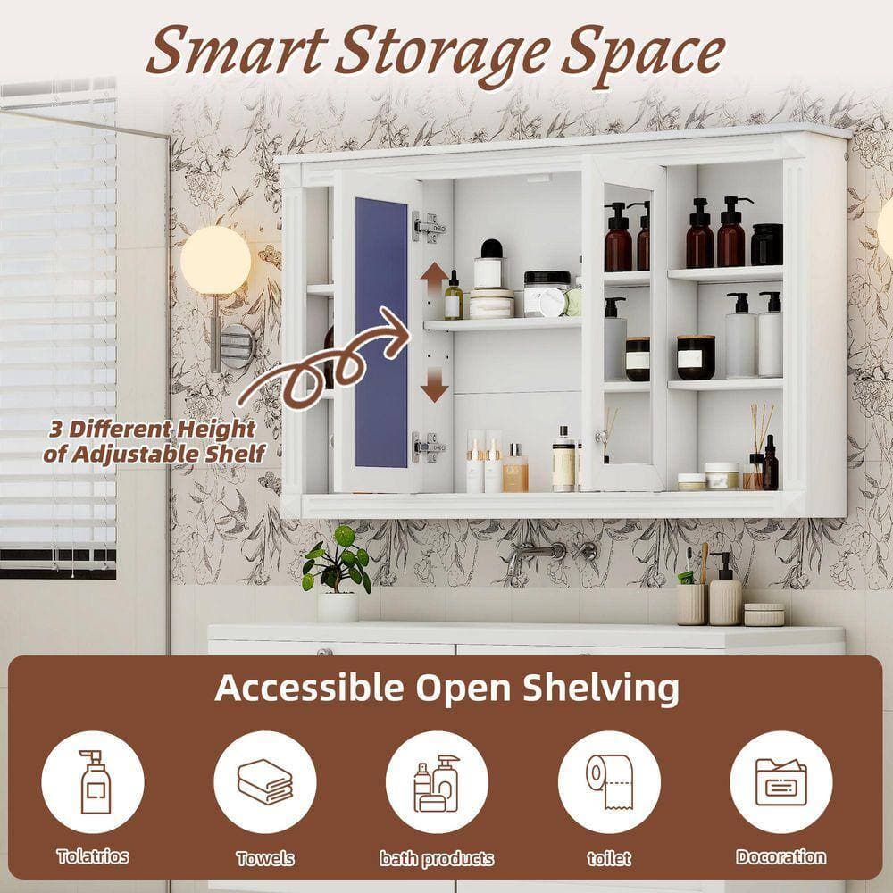 FAMYYT 47 in. W 28 in. H Surface Mounted Medicine Cabinet with Mirror, Adjustable Shelf (4)